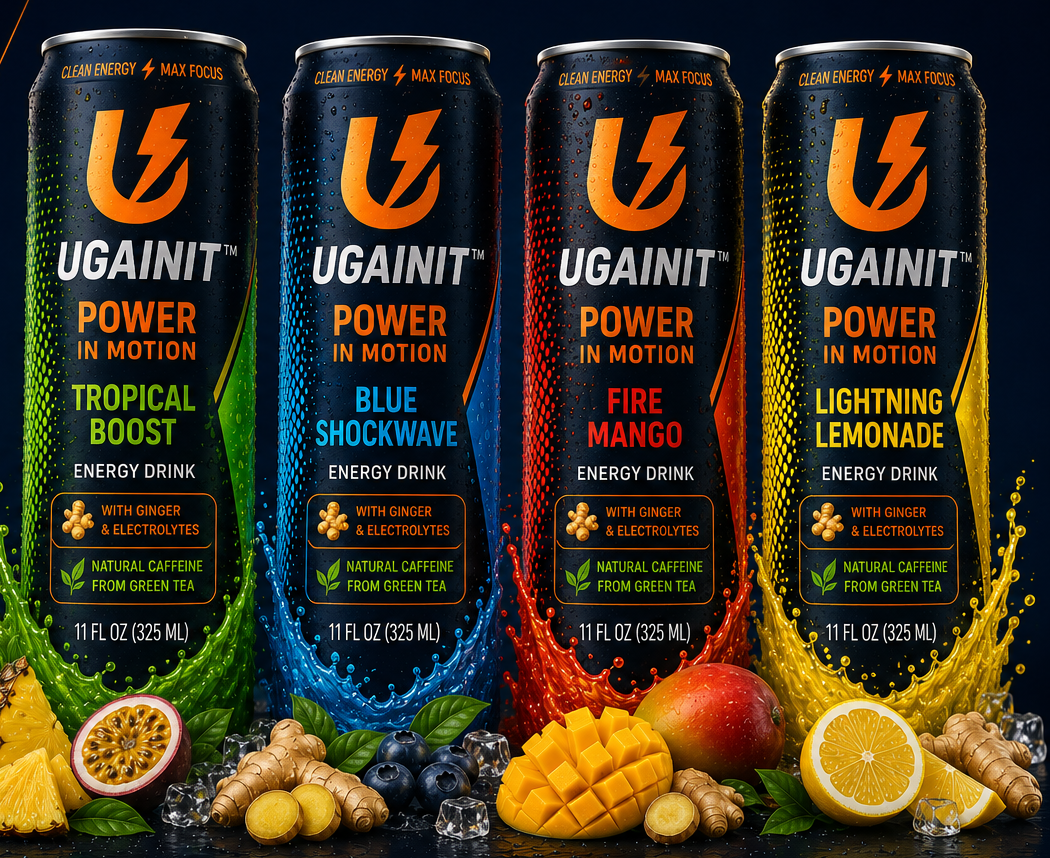 UGAINIT energy drink can close-up detail