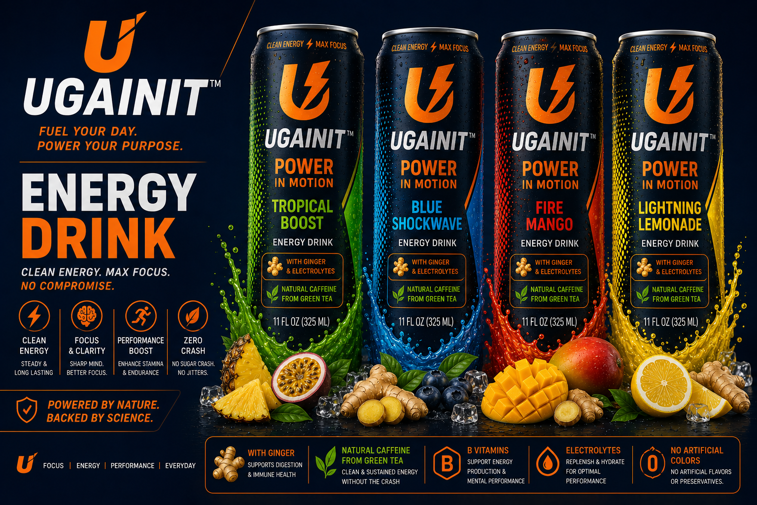 UGAINIT energy drink collection lineup